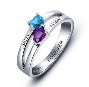 Birthstone promised Ring, Sterling Silver Personalized Engravable Ring JEWJORI101999